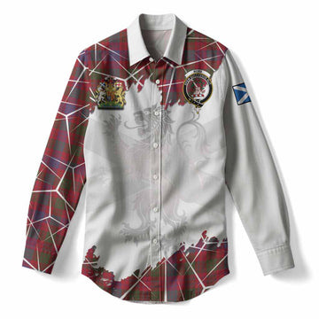 Ross Tartan Women Casual Shirt with Family Crest and Lion Rampant Grunge Style