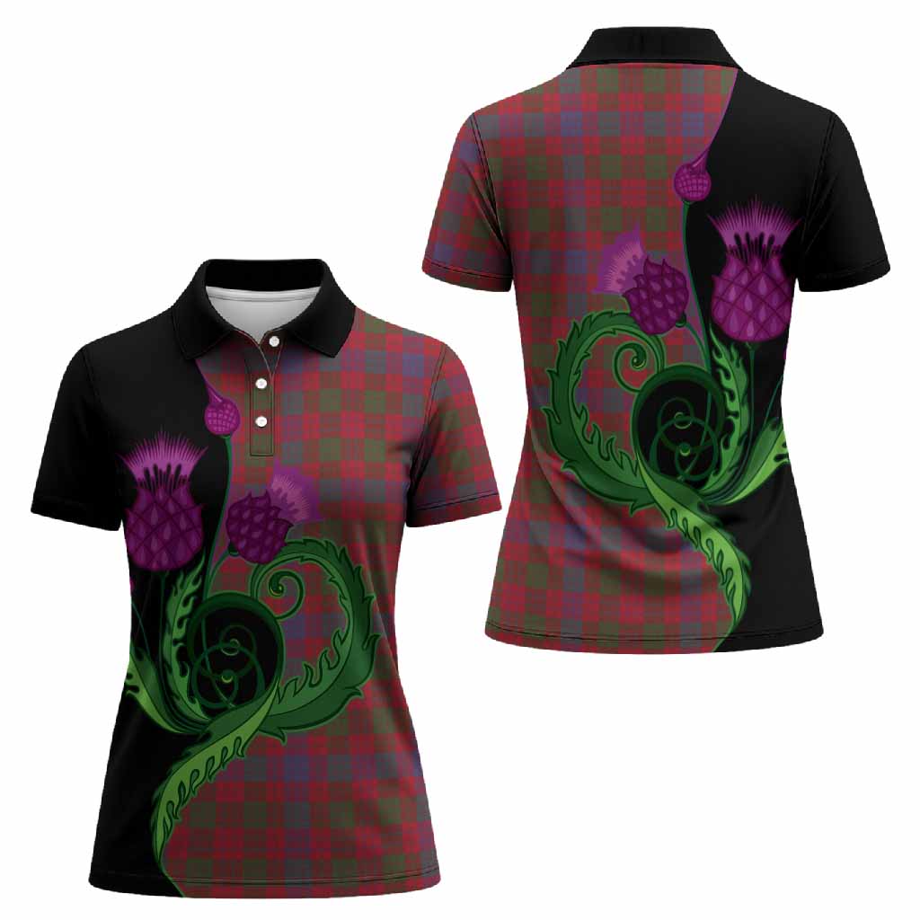 Ross Tartan Women Polo Shirt Traditional Scottish Thistle