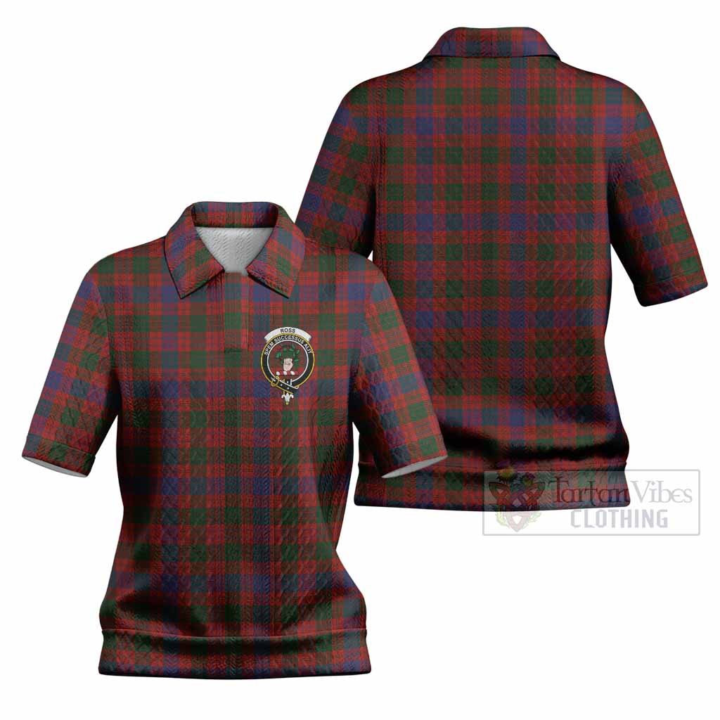 Ross Tartan Women’s Polo Sweater Top with Family Crest