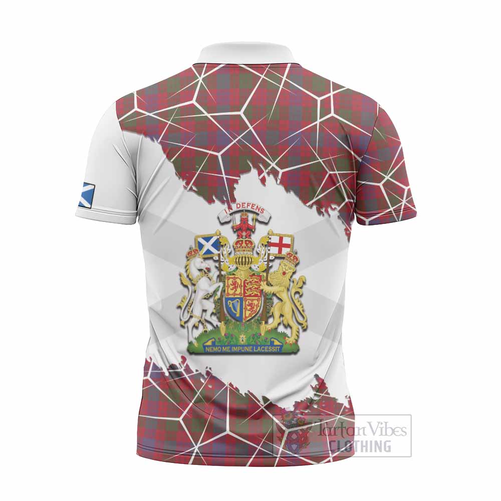 Ross Tartan Zipper Polo Shirt with Family Crest and Lion Rampant Grunge Style