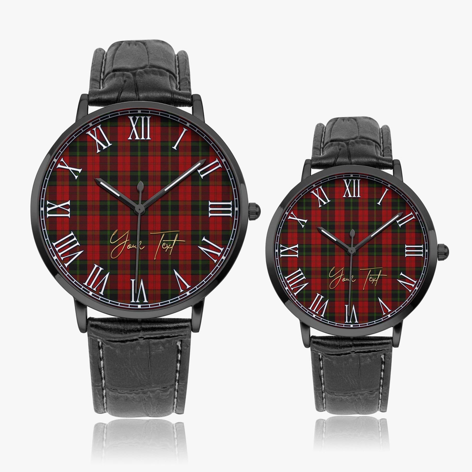Rosser of Wales Tartan Personalized Your Text Leather Trap Quartz Watch Ultra Thin Black Case With Black Leather Strap - Tartanvibesclothing