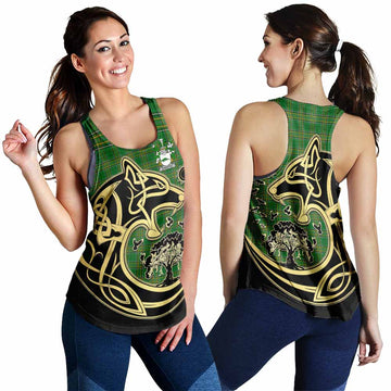 Rossiter Irish Tartan Women's Racerback Tanks with Coat of Arms Celtic Wolf Style