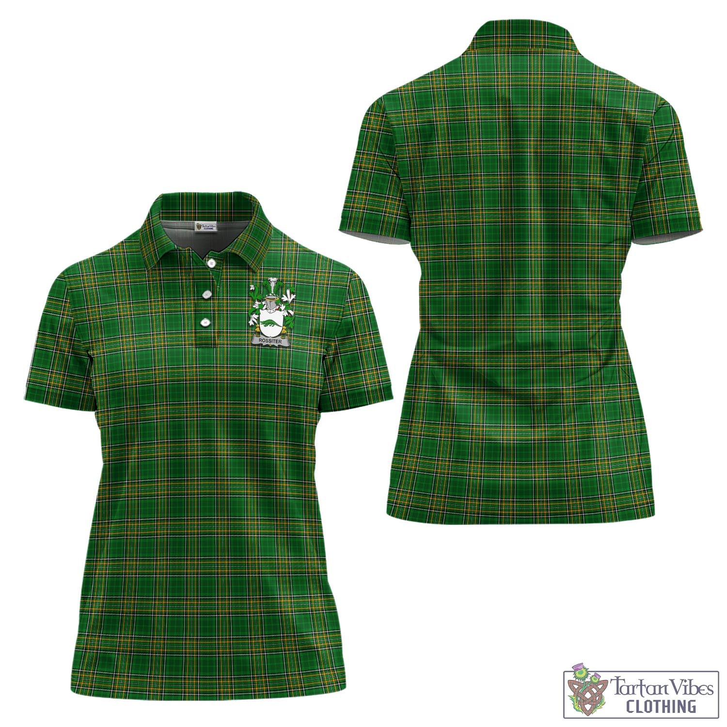 Tartan Vibes Clothing Rossiter Ireland Clan Tartan Women's Polo Shirt with Coat of Arms