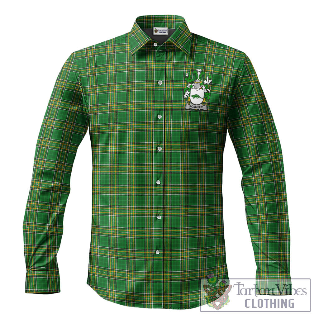 Tartan Vibes Clothing Rossiter Ireland Clan Tartan Long Sleeve Button Up with Coat of Arms