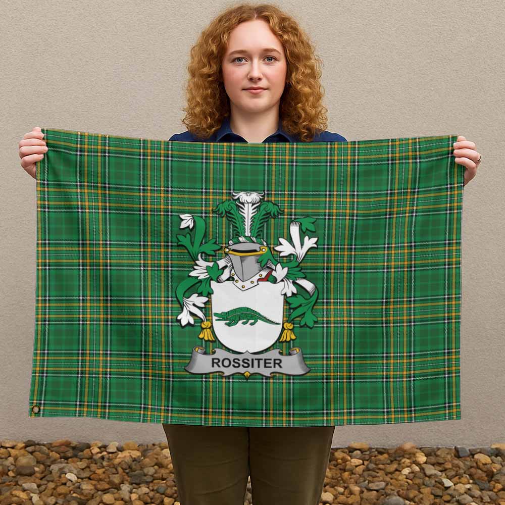 Tartan Vibes Clothing Rossiter Irish Clan Tartan House Flag with Coat of Arms