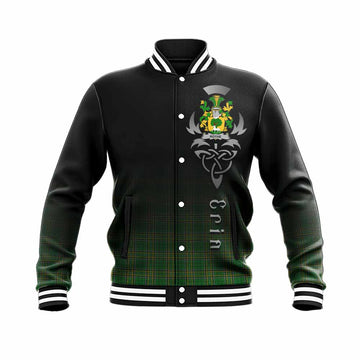 Tartan Vibes Clothing Rothe Irish Clan Baseball Jacket with Coat of Arms Erin Go Bragh Celtic Inspired