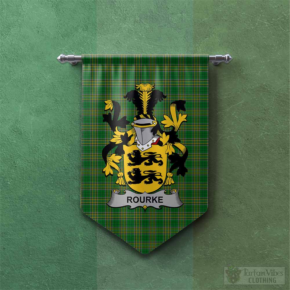 Tartan Vibes Clothing Rourke Irish Clan Tartan Gonfalon, Tartan Banner with Coat of Arms