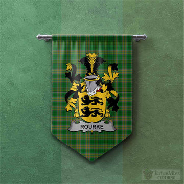 Rourke Irish Clan Tartan Gonfalon, Tartan Banner with Coat of Arms