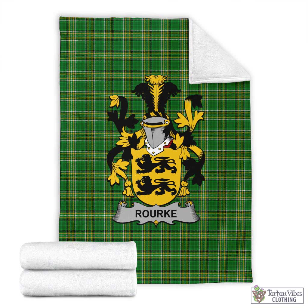 Tartan Vibes Clothing Rourke Irish Clan Tartan Blanket with Coat of Arms