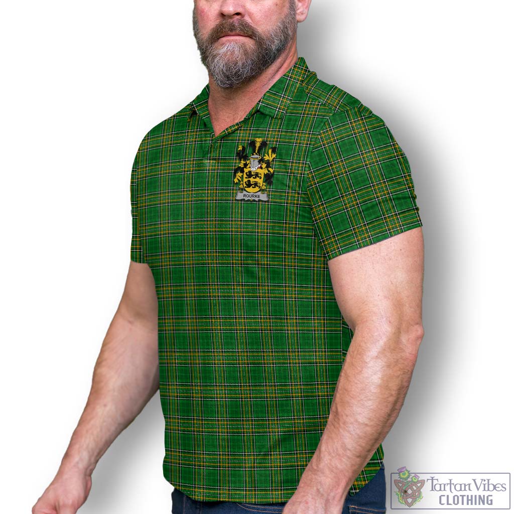 Tartan Vibes Clothing Rourke Ireland Clan Tartan Polo Shirt with Coat of Arms