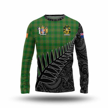 Rourke Irish Clan Tartan Long Sleeve T-Shirt with Coat of Arms New Zealand Silver Fern Half Style