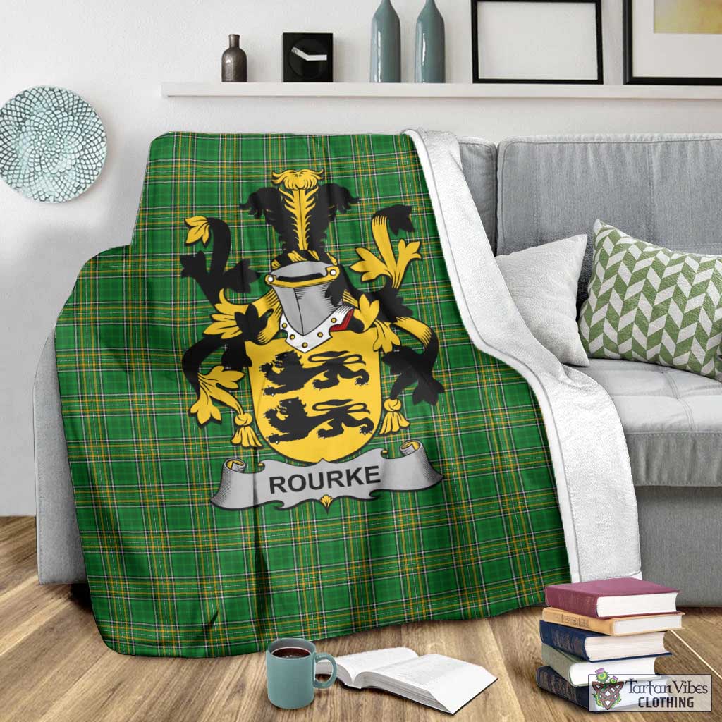 Tartan Vibes Clothing Rourke Irish Clan Tartan Blanket with Coat of Arms