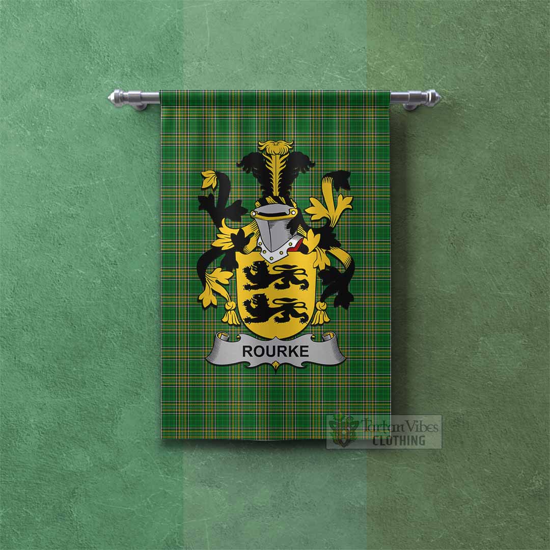 Tartan Vibes Clothing Rourke Irish Clan Tartan Gonfalon, Tartan Banner with Coat of Arms