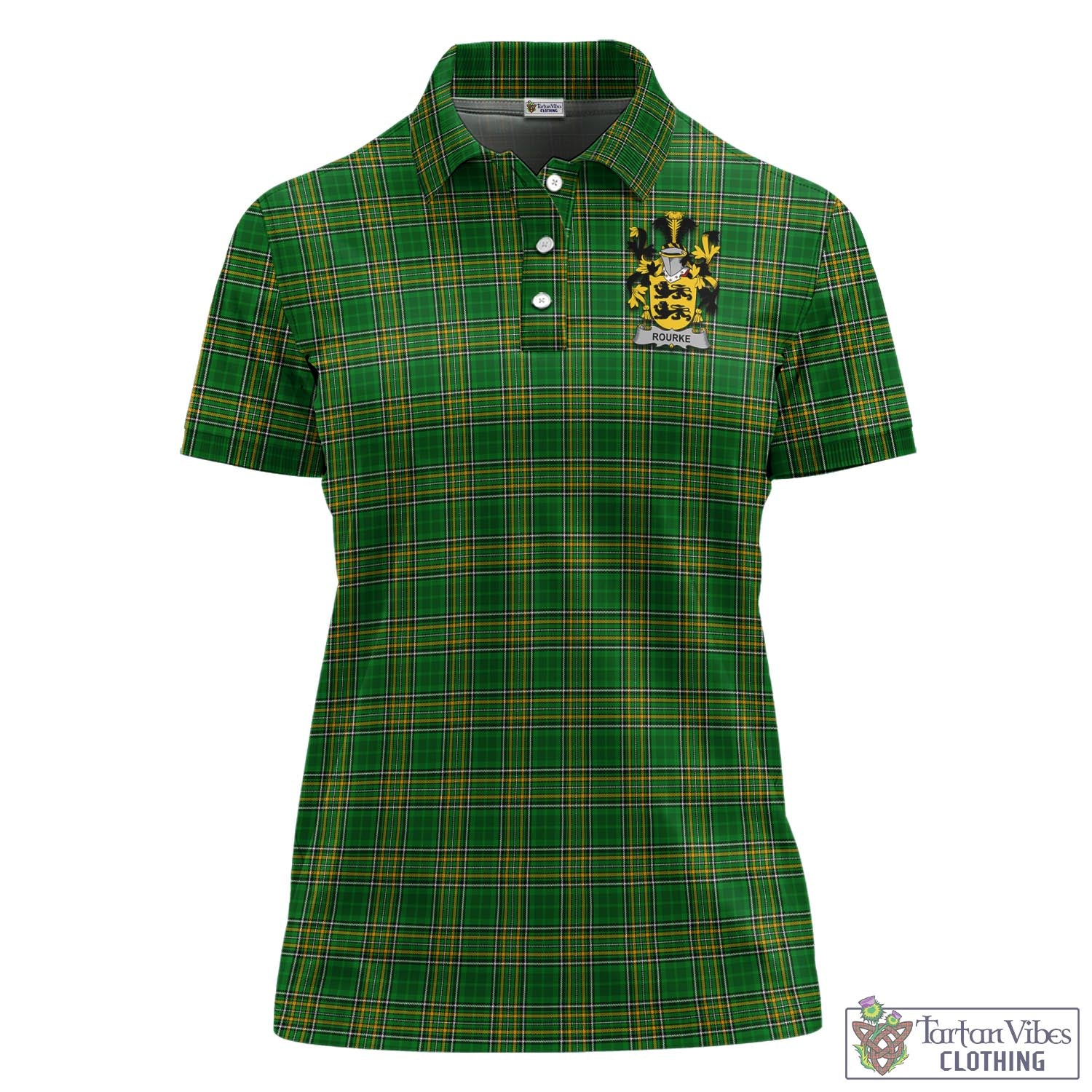 Tartan Vibes Clothing Rourke Ireland Clan Tartan Women's Polo Shirt with Coat of Arms