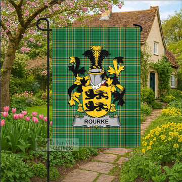 Rourke Irish Clan Tartan Garden Flag with Coat of Arms