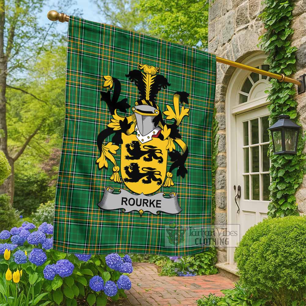 Rourke Irish Clan Tartan Flag with Coat of Arms