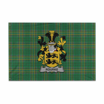 Rourke Irish Clan Tartan House Flag with Coat of Arms
