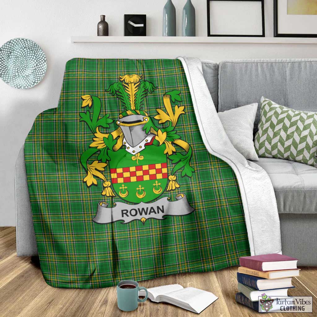 Tartan Vibes Clothing Rowan Irish Clan Tartan Blanket with Coat of Arms