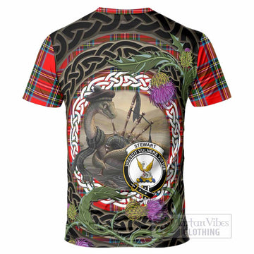 Royal Stewart Tartan Crest Bagpipe Nessie T-Shirt Scottish Loch Ness Monster Celtic Thistle