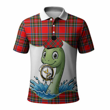 Royal Stewart Tartan Crest Cute Nessie Polo Shirt Scottish Loch Ness Monster
