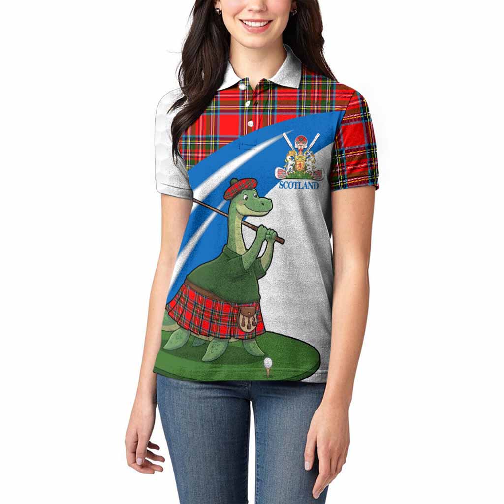 Royal Stewart Tartan Crest Golf Nessie Women Polo Shirt Loch Ness Monster Sporty Style