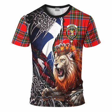 Royal Stewart Tartan Crest T-Shirt Heritage Flag Grunge Celtic Knot and Lion Rampant