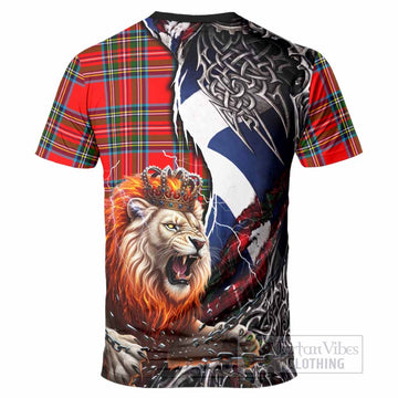 Royal Stewart Tartan Crest T-Shirt Heritage Flag Grunge Celtic Knot and Lion Rampant
