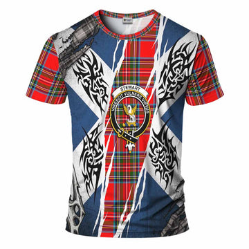 Royal Stewart Tartan Crest T-Shirt Scotland Flag Ripped Tribal Design