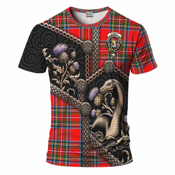 Royal Stewart Tartan Crest T-Shirt Scottish Thistle Loch Ness Monster