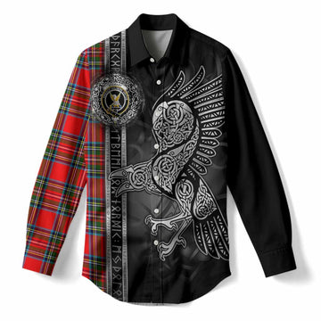 Royal Stewart Tartan Crest Women Casual Shirt Norse Mythology Viking Odin Crow Tattoo