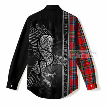 Royal Stewart Tartan Crest Women Casual Shirt Norse Mythology Viking Odin Crow Tattoo