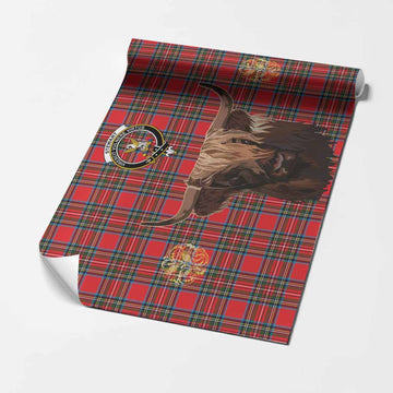 Royal Stewart Tartan Crest Wrapping Paper Scotland Heilan Coo Tartan Seamless Style