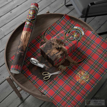 Royal Stewart Tartan Crest Wrapping Paper Scotland Heilan Coo Tartan Seamless Style