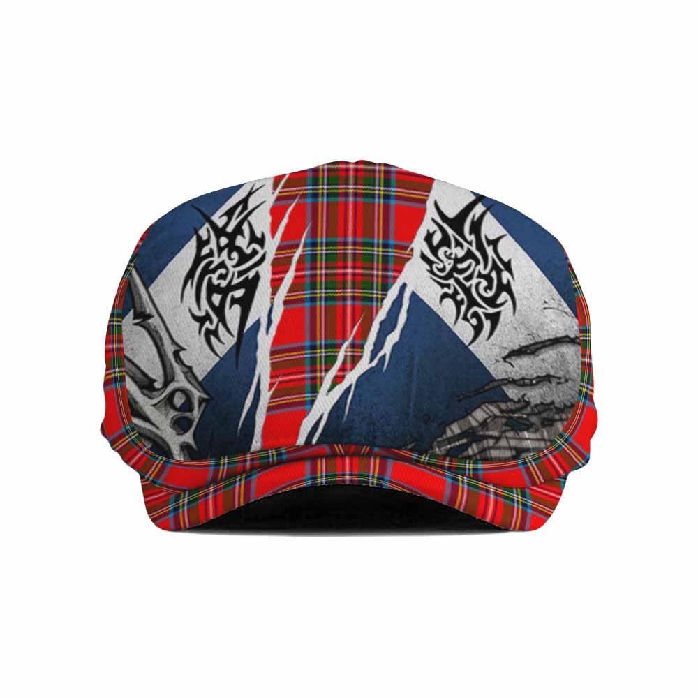 Royal Stewart Tartan Flat Cap, Jeff Cap Scotland Flag Ripped Tribal Design
