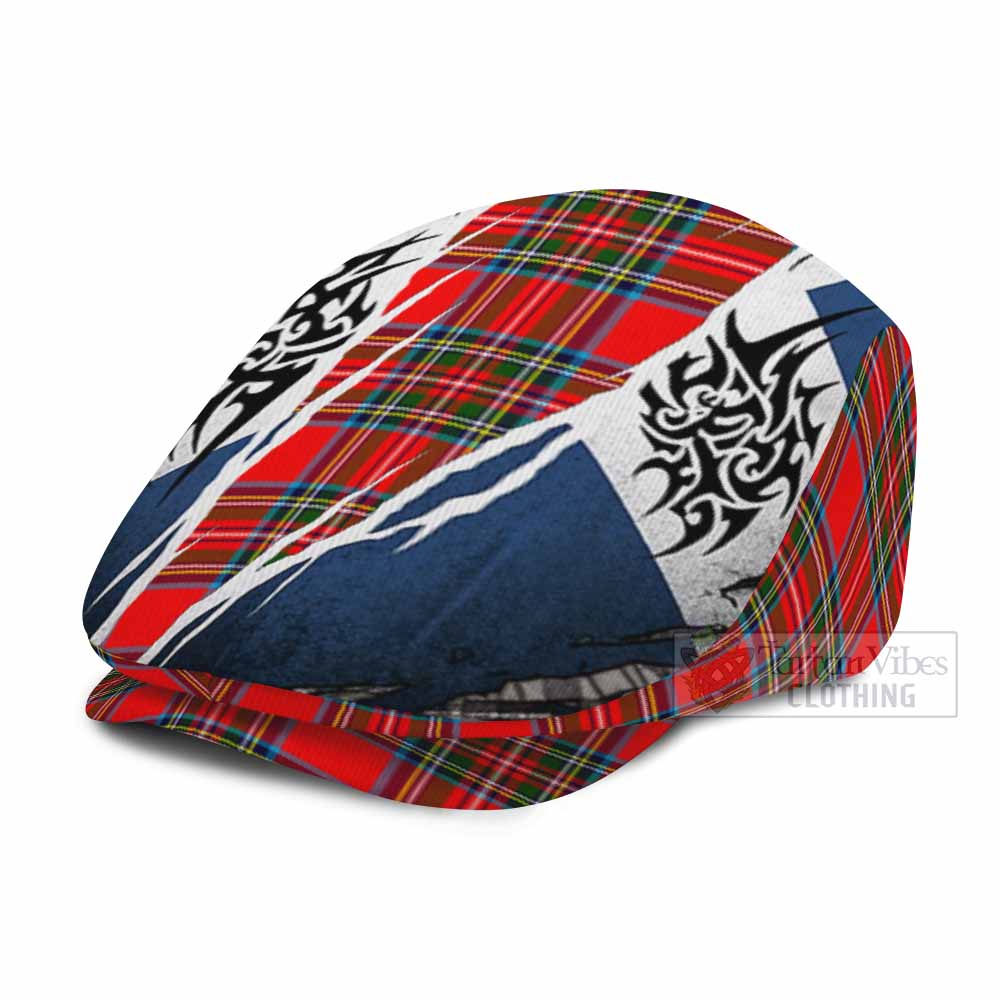 Royal Stewart Tartan Flat Cap, Jeff Cap Scotland Flag Ripped Tribal Design