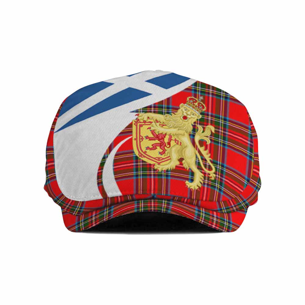 Royal Stewart Tartan Lion Rampant Flat Cap, Jeff Cap Classic Scottish Style
