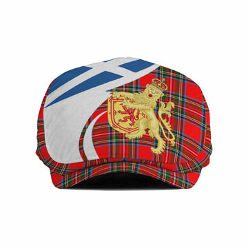 Royal Stewart Tartan Lion Rampant Flat Cap, Jeff Cap Classic Scottish Style