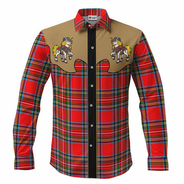 Royal Stewart Tartan Long Sleeve Button Shirts Rodeo Unicorn Retro Style