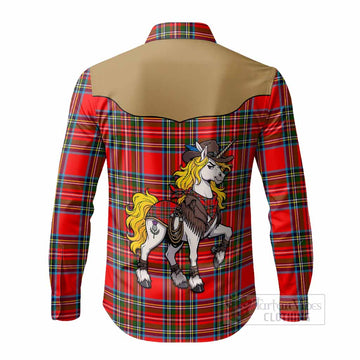 Royal Stewart Tartan Long Sleeve Button Shirts Rodeo Unicorn Retro Style