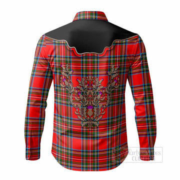 Royal Stewart Tartan Long Sleeve Button Shirts Thistle Ornament Western Yoke
