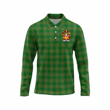 Rush Irish Clan Tartan Long Sleeve Polo Shirt with Coat of Arms Unisex - Tartan Vibes Clothing