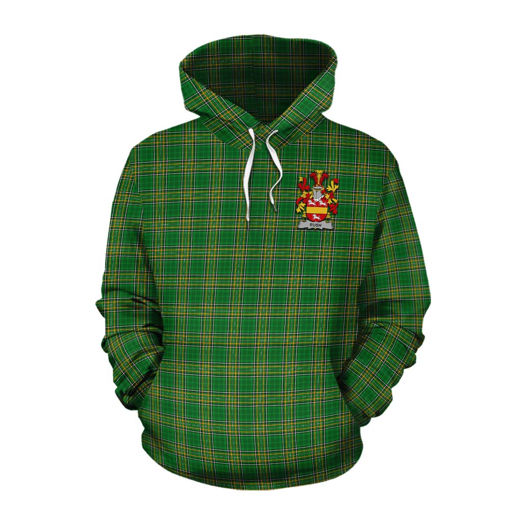 Rush Irish Clan Tartan Cotton Hoodie with Coat of Arms Pullover Hoodie XS - Tartan Vibes Clothing