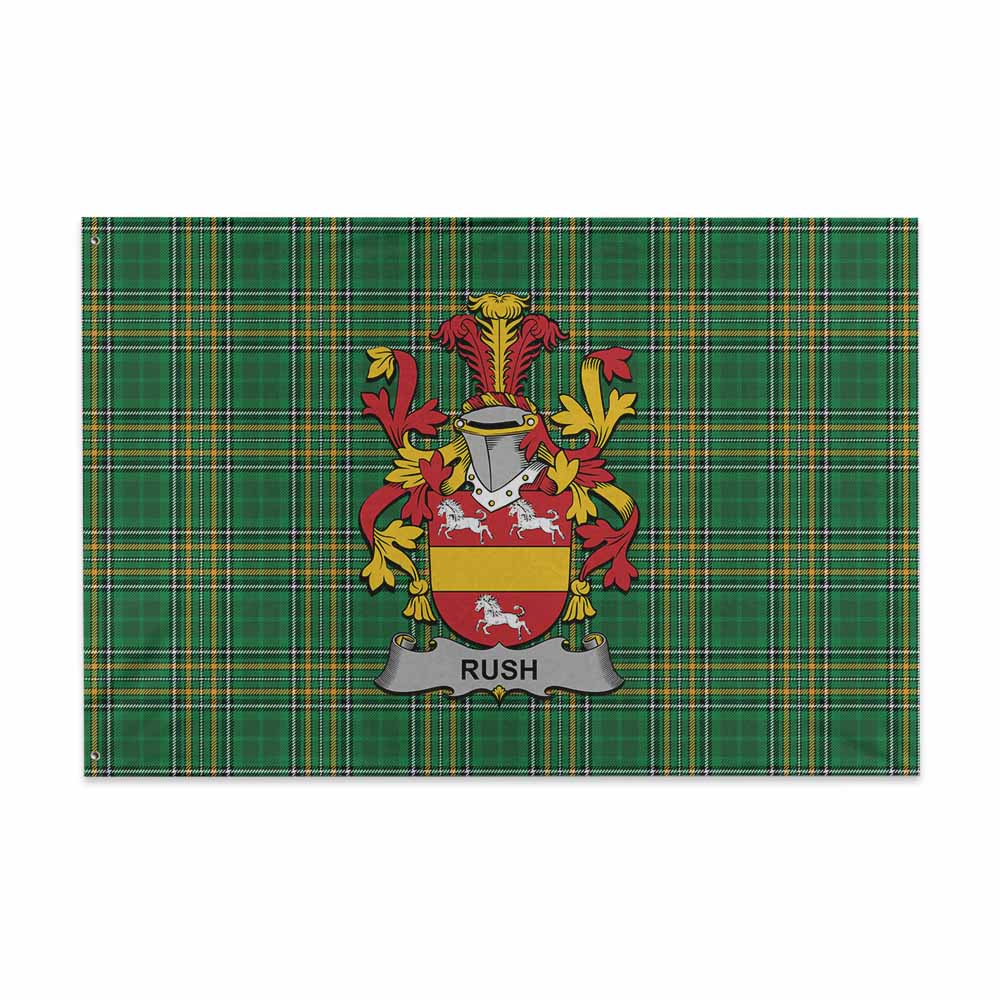 Tartan Vibes Clothing Rush Irish Clan Tartan House Flag with Coat of Arms