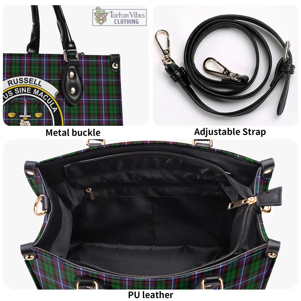 Russell Tartan Luxury Leather Handbags with Family Crest - Tartan Vibes Clothing