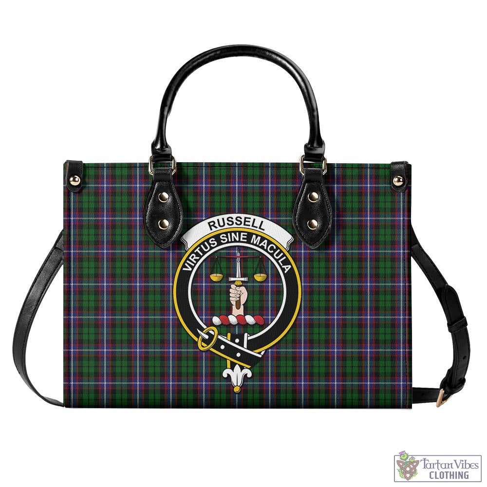 Russell Tartan Luxury Leather Handbags with Family Crest - Tartan Vibes Clothing