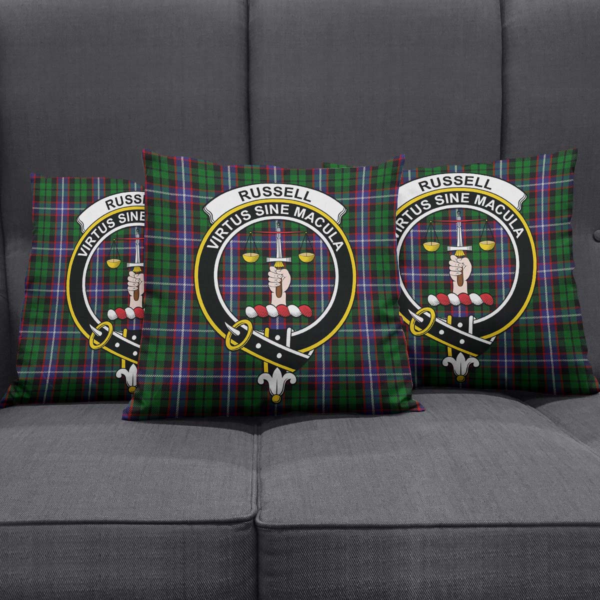 Russell Tartan Pillow Cover with Family Crest Rectangle Pillow Cover 51*91cm - Tartan Vibes Clothing