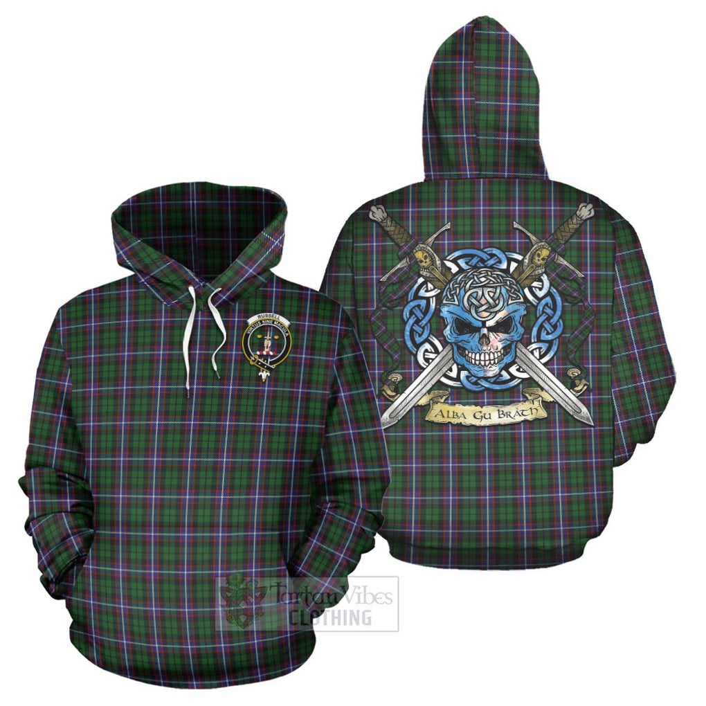 Tartan Vibes Clothing Russell Tartan Hoodie with Family Crest Celtic Skull Style