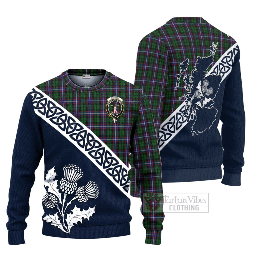 Russell Tartan Ugly Sweater Featuring Thistle and Scotland Map Unisex - Tartan Vibes Clothing