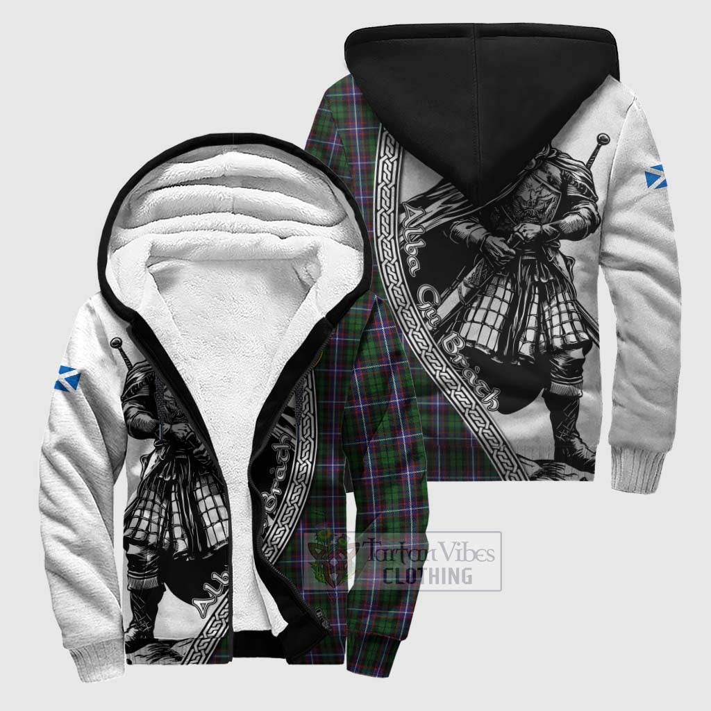 Russell Tartan Clan Crest Sherpa Hoodie with Highlander Warrior Celtic Style Unisex S - Tartan Vibes Clothing