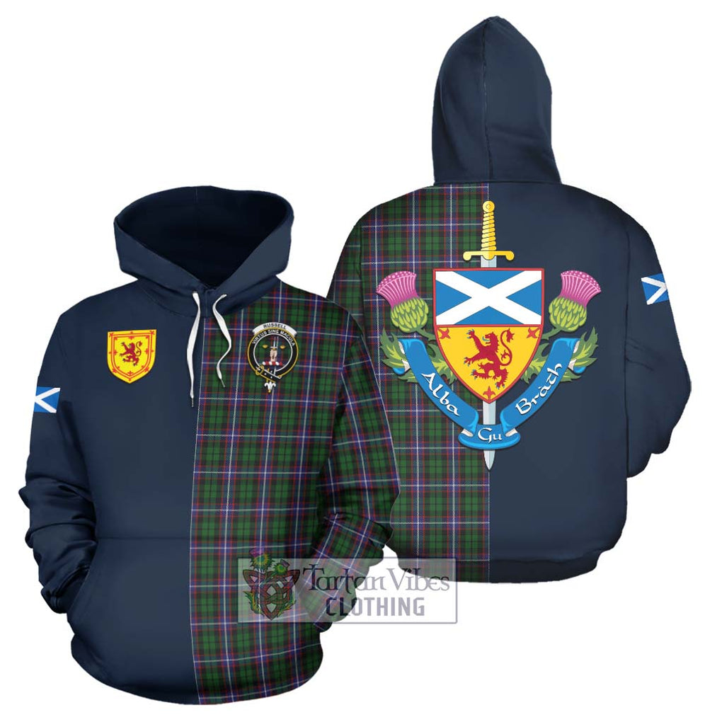 Russell Tartan Hoodie Alba with Scottish Lion Royal Arm Half Style Zip Hoodie - Tartan Vibes Clothing